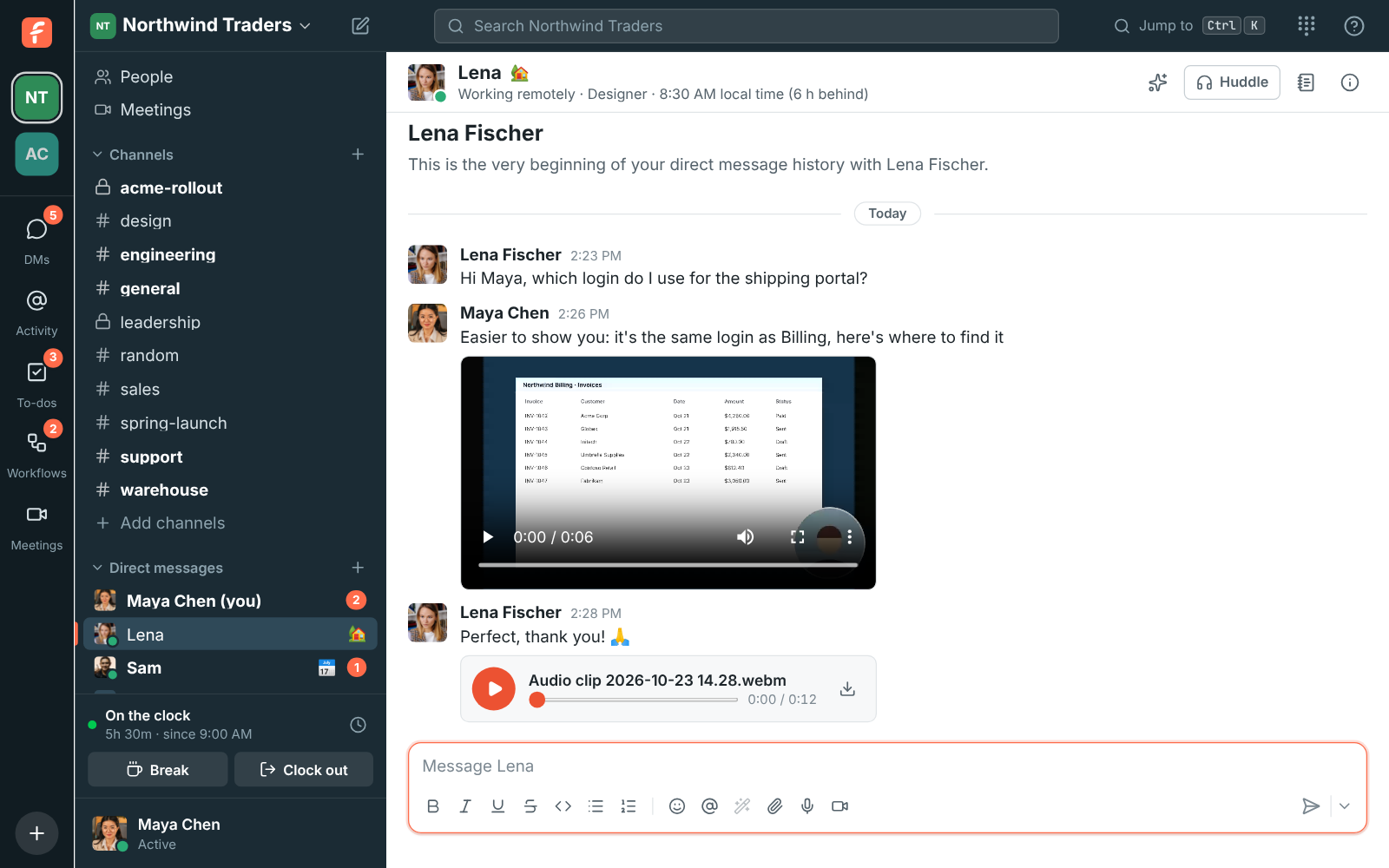 An audio clip and a video clip in a conversation