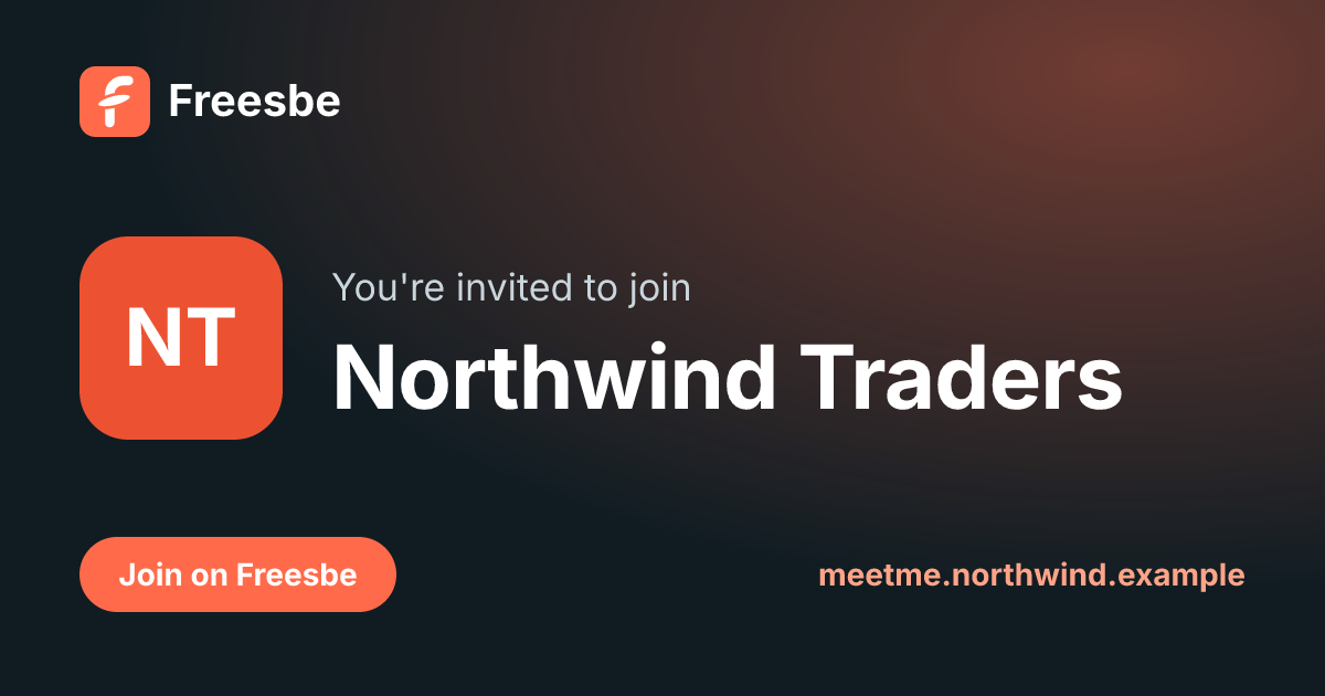 An invite link’s preview on the workspace’s domain: You’re invited to join Northwind Traders, with meetme.northwind.example at the bottom