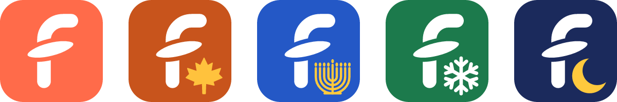 The everyday Freesbe icon, then the Thanksgiving, Hanukkah and Christmas icons
