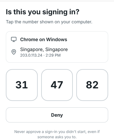 Is this you signing in? Three numbers to tap on the phone