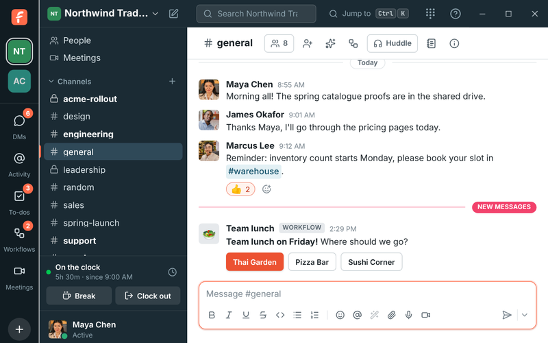 The Freesbe desktop app window on the #general channel