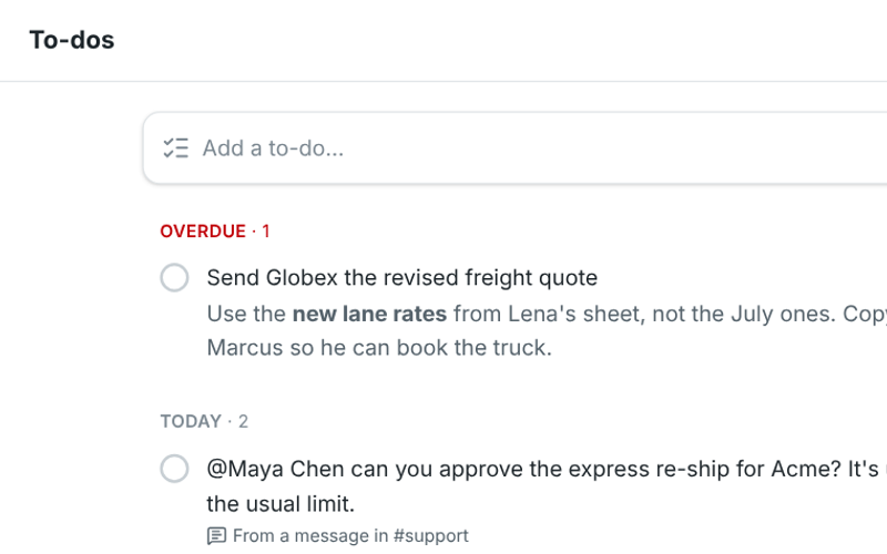 The To-dos page with overdue, today and upcoming items